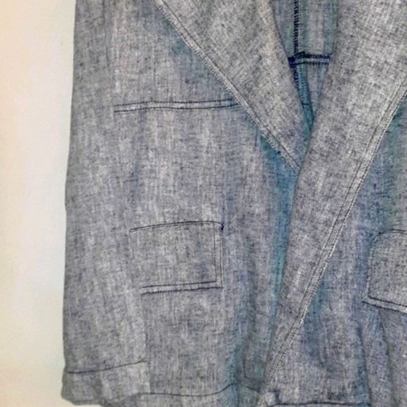 LINEN Jacket TOP Jacket Belted Navy White Loose Fit Size Medium P - Picture 3 of 6